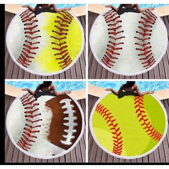 Oversized 59” Football Baseball Sports Round Beach Towel Blanket Summer New - Picture 2 of 2